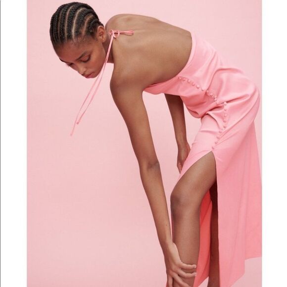 ZARA SATIN EFFECT BUTTONED DRESS - Picture 8 of 9